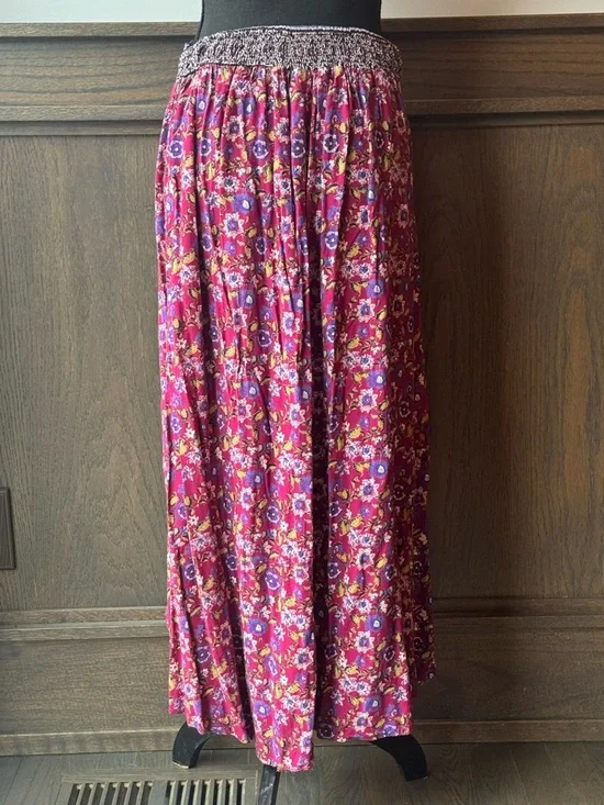 Angie Boho Floral Button-Front Maxi Skirt Rayon Large - Picture 3 of 7